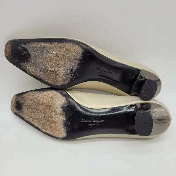 Salvatore Ferragamo Vintage Tortora Bone Calf Pumps - Size 8 AA